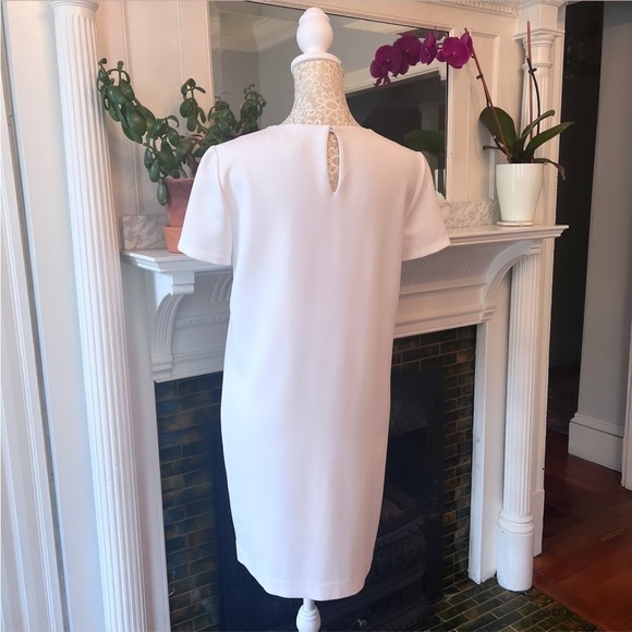 DIANE VON FURSTENBERG White Cecilia Ladder Stitch Short Sleeve Shift Dress Sz 4 - Picture 12 of 16